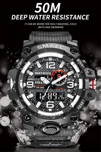 SMAEL Men Military Watch LED Sport Digital Wristwatch Dual Display Alarm Watches - Picture 9 of 30
