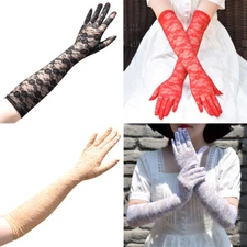 US 16.9'' Sexy Lace Gloves Thin Long Bride Wedding Party Elbow Long Prom Driving