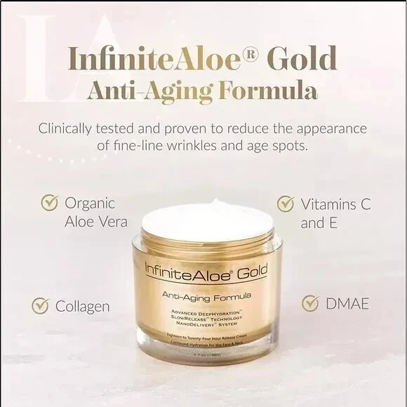 Facial Skin Cream With Aloe - InfiniteAloe Gold Anti-Aging Formula 0.5 oz. - Image 2 of 2