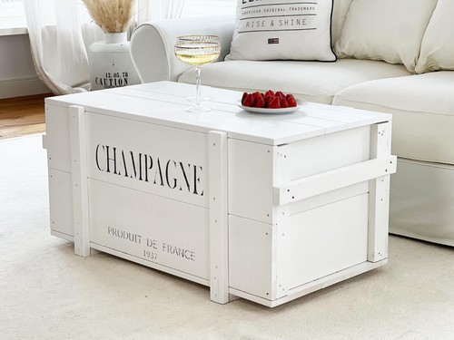 Arcón De Mesita Baja Madera Maciza Mesa Salón Truhentisch Caja Vintage Champán - Imagen 3 de 7