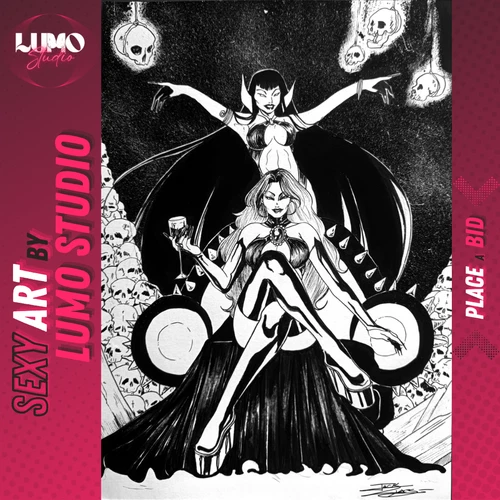 Vampirella & Goblin Queen (09"x12") by Jack Lynxes - Lumo Studio O. Comic Art