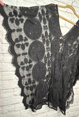 Large/XL/1X/2X OS New Jet Black Medallion Lace Poncho Top Pullover Beach Cover - Picture 12 of 19