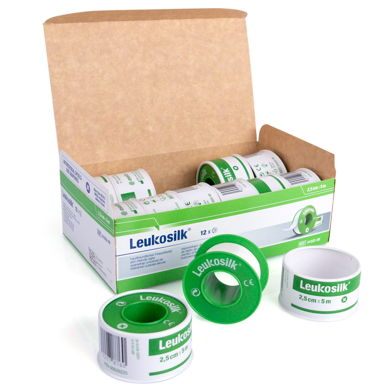 Leukosilk mit Schutzring, 5 m x 2,5 cm, 12 Stück