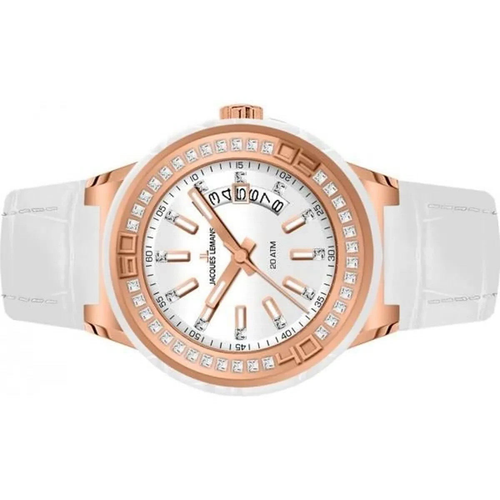 MONTRE Femme JACQUES LEMANS Boitier or rose avec pierre Swarovski 279,00€ NEUVE - Bild 2 von 6