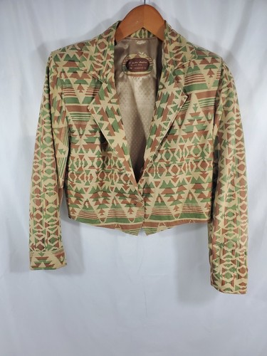 A Leather Rendition Jacket Size Medium Sandi Holien Tan Brown Green Short