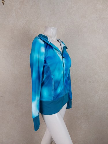 Oakley New Womens Zip Hoodie Jacket Turquoise Teal Blue Tie Dye Size XS NWT R6E3 - Picture 3 of 4