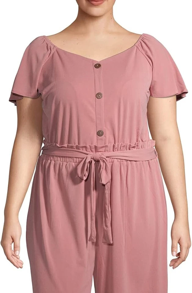 Mono para mujer Monteau manga corta pierna ancha rosa talla 3X Foto 2 de 3