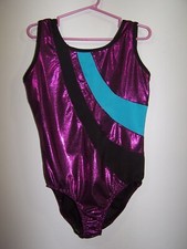 Danskin Now - Multicolor Leotard, Black Turquoise Purple Foil - Girl's L 10/12