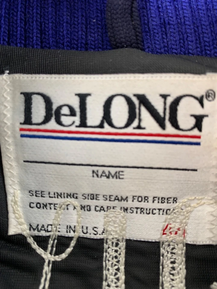 Chaqueta Letterman Universitaria DeLONG De Colección Años 90 Para Hombre Mr Warren Lana Cuero M/L Azul Foto 2 de 4