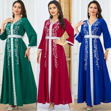 Abaya Evening Party V-Neck Maxi Dress Women Muslim Dubai Kaftan Embroidery Robe