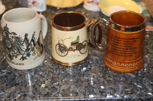 LOT OF 3 BEER STEINS DUTCH, FORDS 1ST CAR AND ENGLAND BAR SCENE GOLD ACCENTS - Picture 3 of 3