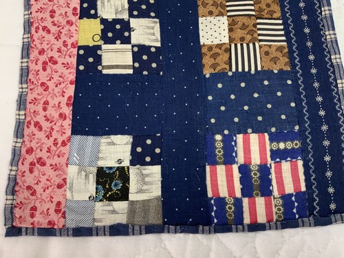 Antique Vintage Patchwork Quilt Table Topper, Nine Patch, Early Calicos, Navy - Picture 8 of 11