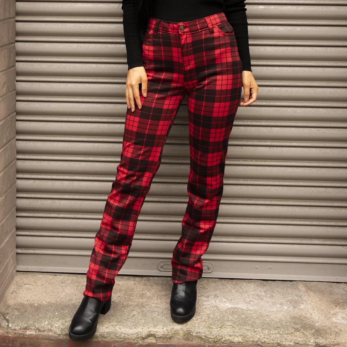 Red Plaid Pants High Waist | Plaid Skinny Pants Womens | Red Plaid Pants  Women - Skinny - Aliexpress