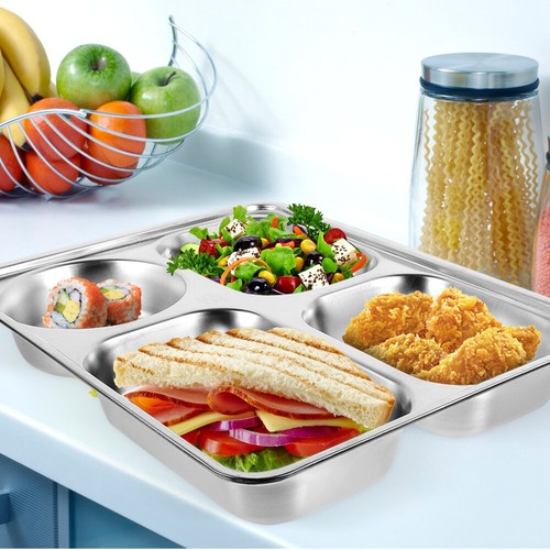 Stainless Steel Dinner Plate Student Child Food Compartment Tray - Picture 2 of 12