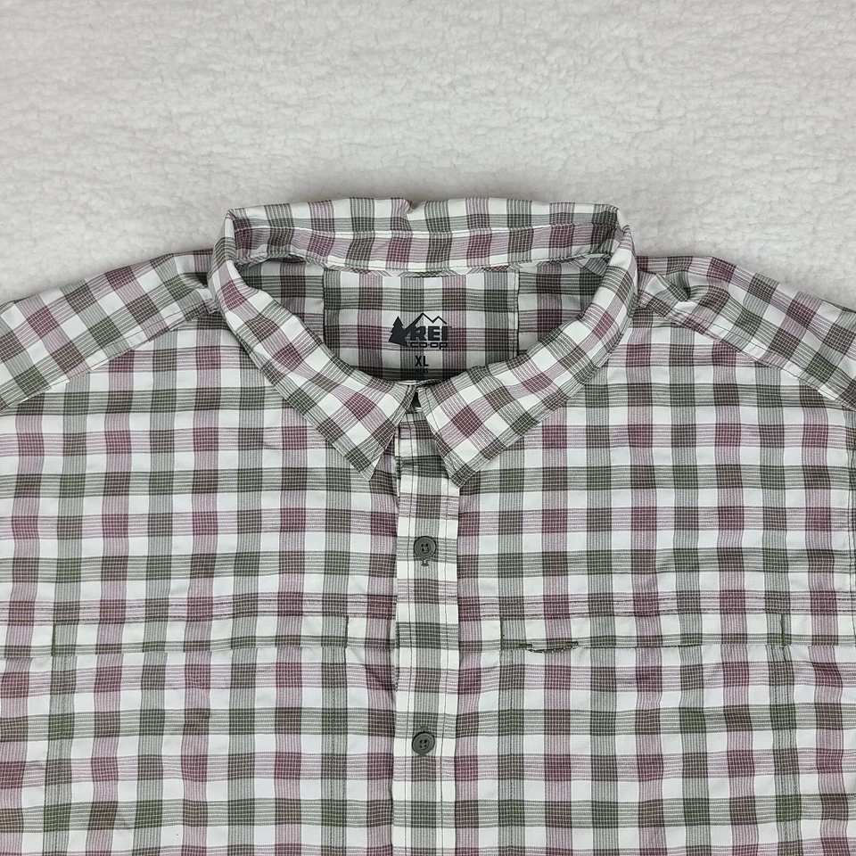 REI Co Op Shirt Mens XL Purple Green Plaid Sahara Outdoor Vented Button Up - Image 3 of 4