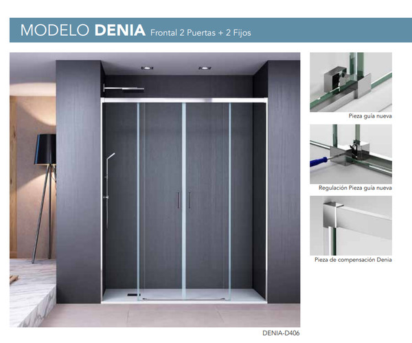 Mampara de ducha Denia con 2 puertas correderas y 2 tramos fijos -  Vidrio 6 mm