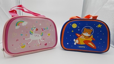 2-Pk Cute Space Tiger And Unicorn Printed Insulated Lunch Box Bags Waterproof