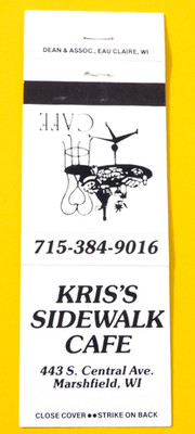 KRIS'S SIDEWALK CAFE MATCHBOOK COVER * MARSHFIELD, WISCONSIN