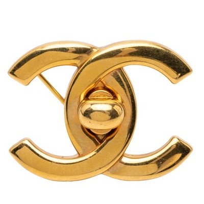 Chanel Coco Mark Turnlock Logo Brooch 96P Gold Plated Women's CHANEL GZl1hflh