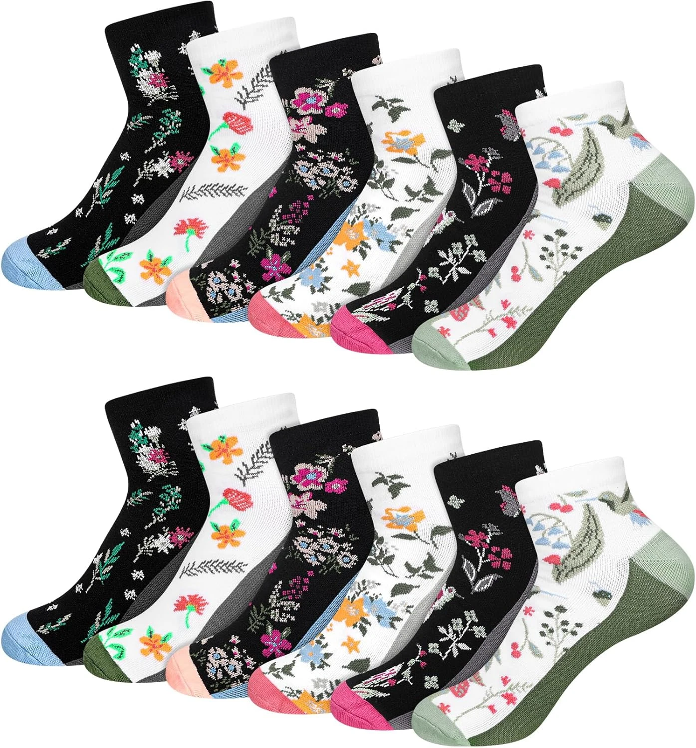 6 Pairs Ankle Compression Socks for Women, Spring Floral Athletic Support Short