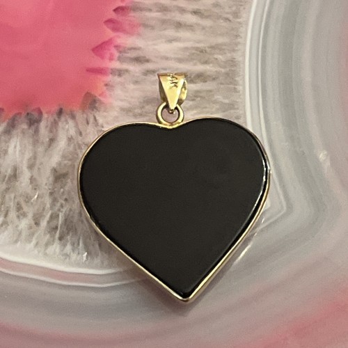 Colgante Grúa Japonesa Corazón Ónix Negro Firmado Diseñador Oro Amarillo 14K De Colección - Imagen 6 de 15