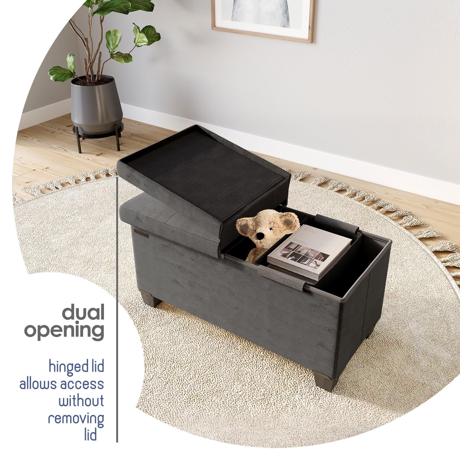 Storage Ottoman Bench with Bins, 30-in Storage Bench for Bedroom End of Bed, ...