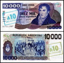 Argentina 10 Australes on 10000 Pesos Argentinos, 1985 ND, P-322d, UNC, Series C