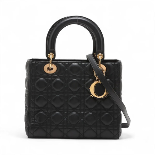 Christian Dior Lady Dior Cannage Leather 2 Way Handbag Black