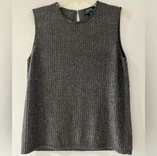 Lauren Ralph Lauren Merino Wool Angora Rabbit Hair Beaded Sleeveless Sweater M