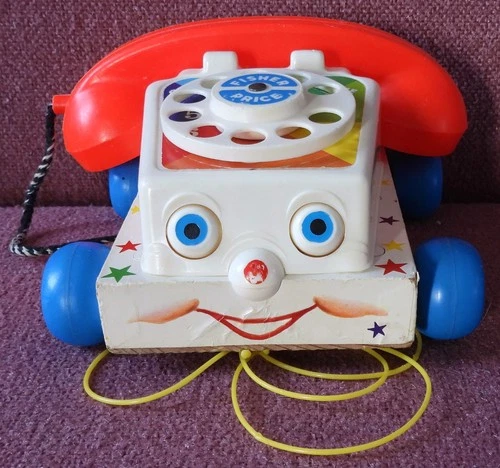 Vtg 1961 Fisher Price 747 Chatter Telephone Rotary Phone PULL TOY Moving Eyes