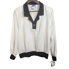 Blusa retro vintage Cape Cod Madison Avenue años 80 para mujer 16 blanca negra