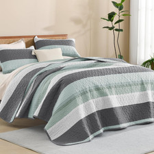 Quilt King Size Sage Green, Stripe Patchwork Summer Bedspread Coverlet 3 Pieces,