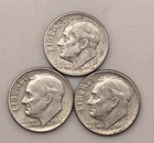 three 1963 D ROOSEVELT DIMES 10C (#345) Denver, circulated, ungraded