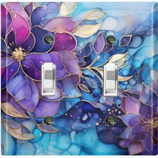 Metal Light Switch Outlet Cover Decorative Wall Plate Purple Blue Flowers EGS103