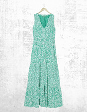 Womens Fat Face Sleeveless Mid Sleeveless Fril Green Paisley Jersey Maxi Dress