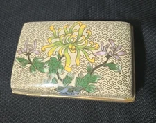 Vintage Japanese Cloisonné Box – Koizumi Style – 5" Floral Enamel Blue Lined