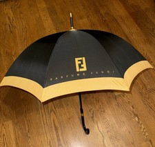 Vintage Fendi Parfum Black  Gold Umbrella Parasol