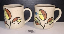 2 Speckled Stoneware Leaf Coffee Mugs Vintage Retro