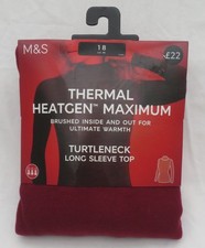 LADIES MARKS & SPENCER DARK CLARET THERMAL HEATGEN TURTLENECK  TOP SIZE 18