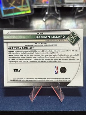 2025-26 Bowman Basketball CHROME BCV-81 Damian Lillard, Milwaukee