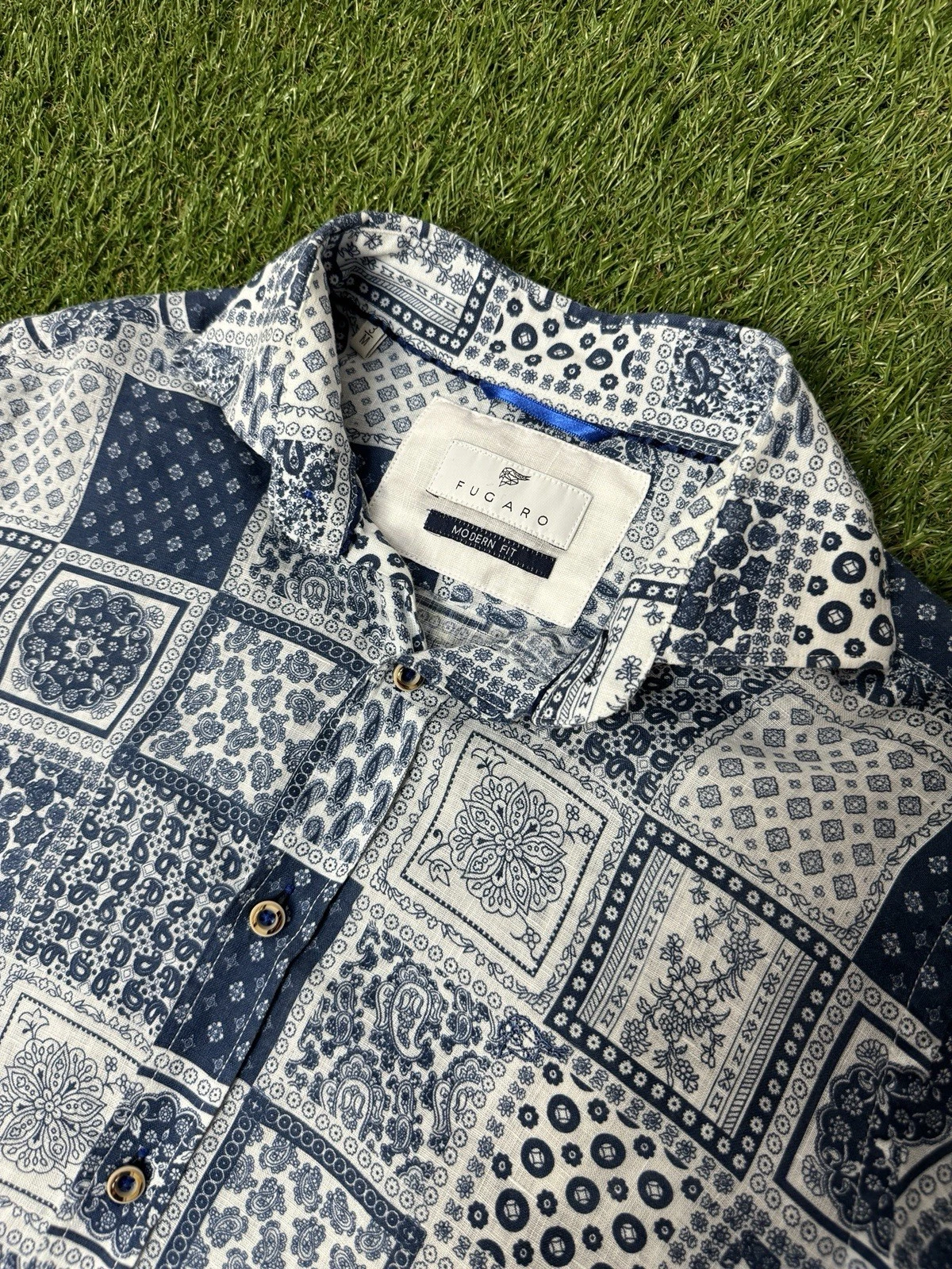 Louis Fugaro men's modern fit linen shirt size M p2p 21