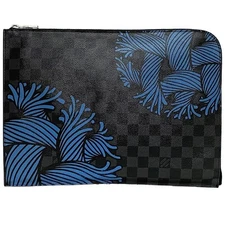 Louis Vuitton Clutch Bag Pochette Jour Gm Black Gray Blue Damier Graphite Rope N