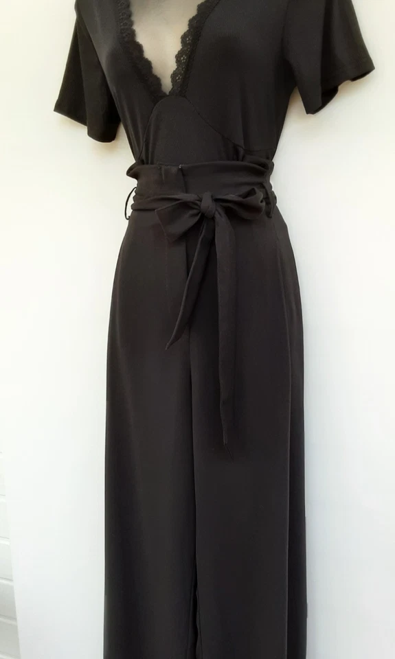 BLACK WIDE LEG TROUSERS,WW2,40S,50S,60S,80S,VINTAGE LOOK,SMART/CASUAL,SIZE 14 - Image 4 of 4