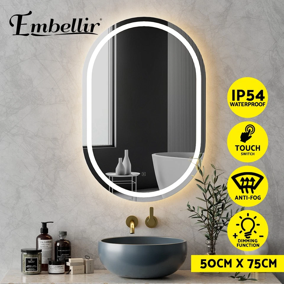 Embellir LED Wall Mirror With Light 50X75CM Bathroom Decor Oval Mirrors Vanity