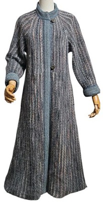 KAY COSSERAT Rare Vintage 70s Knitted Multicolor Milange Boucle Long Coat - B...