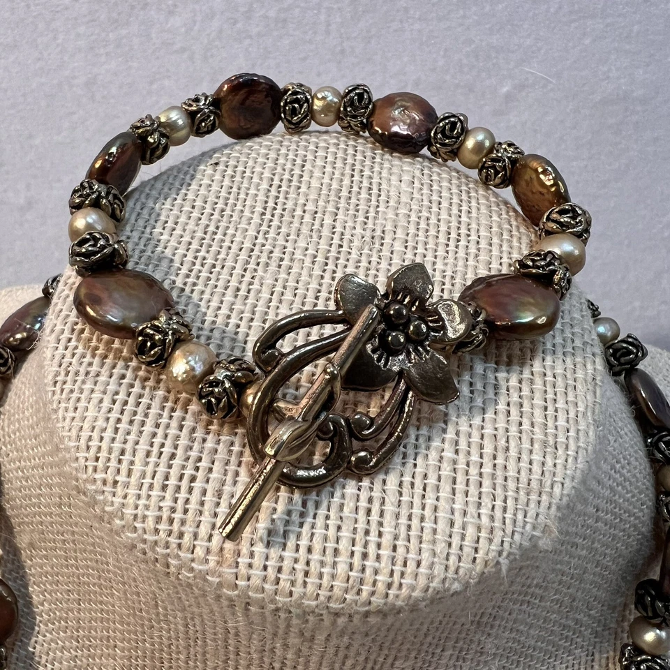 青铜硬币珍珠带锡土豆珍珠和金圆形珠宝套装 — 第 4/4 张图片