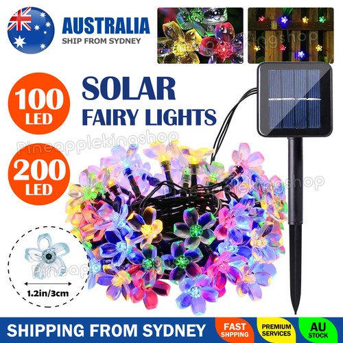 100/200 LED Solar String Lights Peach Flower Fairy Outdoor Garden Party Decor OZ