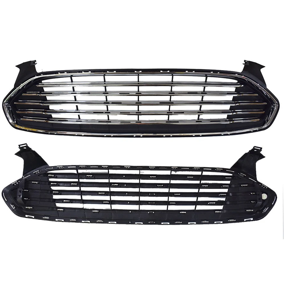 Front Grille Bumper Upper Lower For Ford Fusion/Mondeo 2013-2016 Chrome Black - Изображение 3 из 4