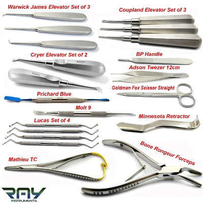 Dental Implant Oral Surgery Kit Surgical Bone Curette Forceps Retractor Elevator