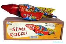 ASTRONAUT SPACE COMMANDER ROCKET TIN TOY SPARKING TIN Litho Toy Friction SALE!